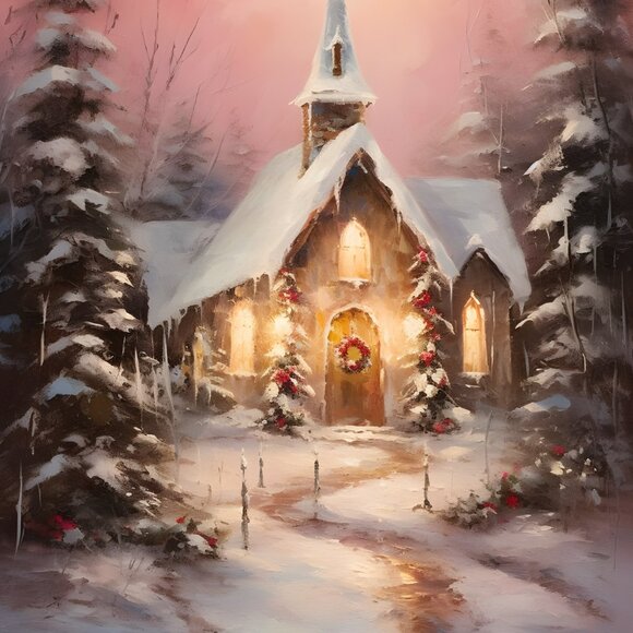 Holiday Matted Print Vintage Steeple Churc in a Snowy Landscape (Choice) 11x14" - Picture 4 of 9